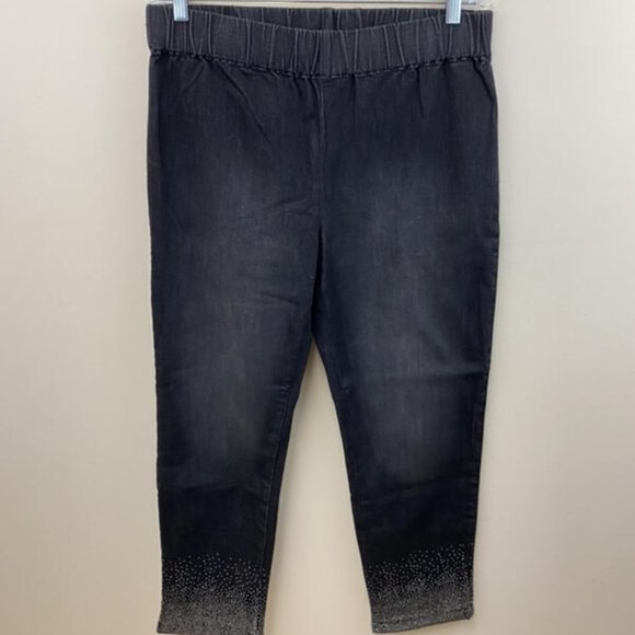Soft Surroundings PL L Petite Black Stretch Denim Jeans Ankle Sparkle - Picture 1 of 5